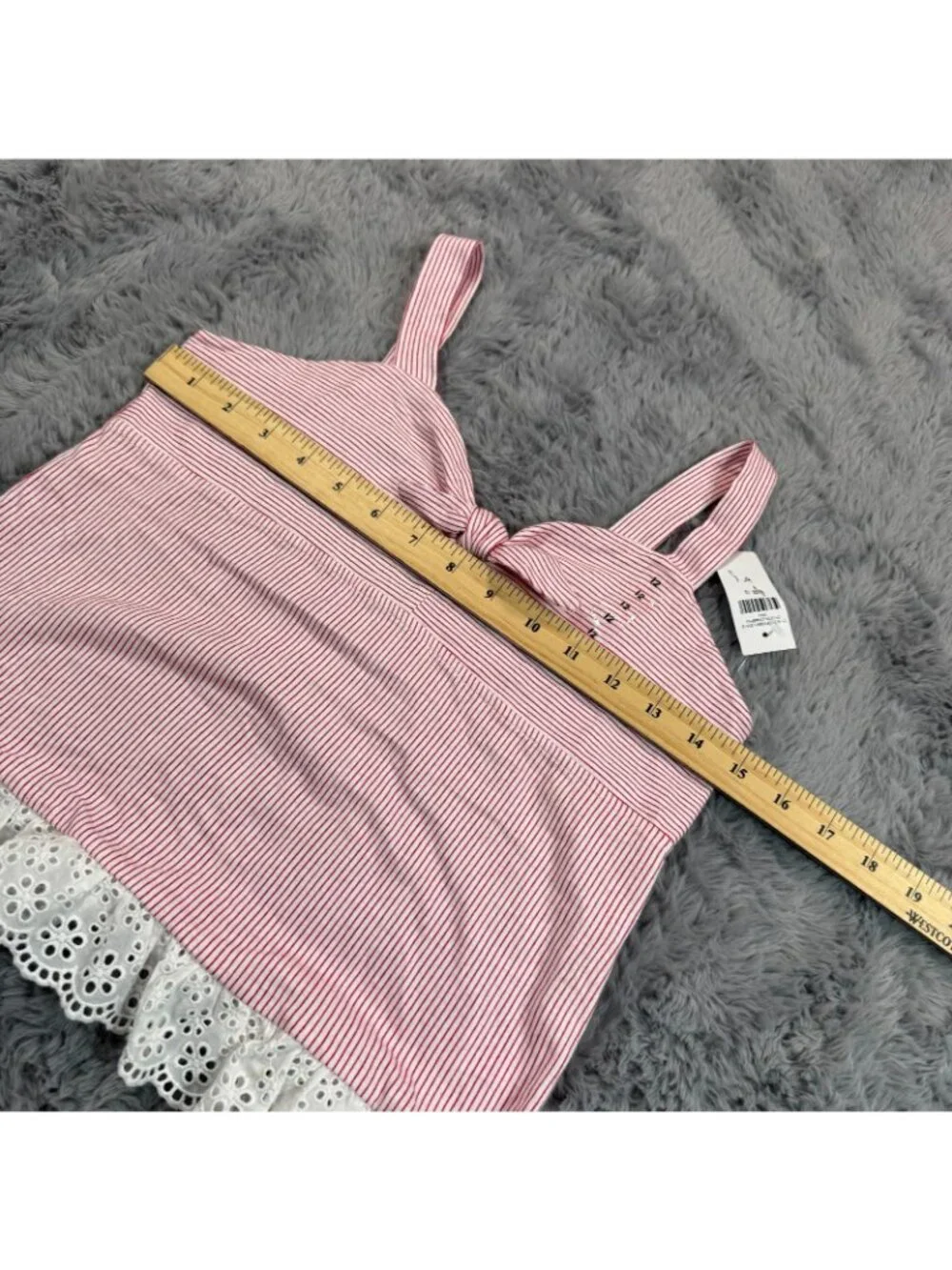 Justice Tank Top Girls 12 Pink Pinstripe Cotton Bow Detail Eyelet Hem Pullover